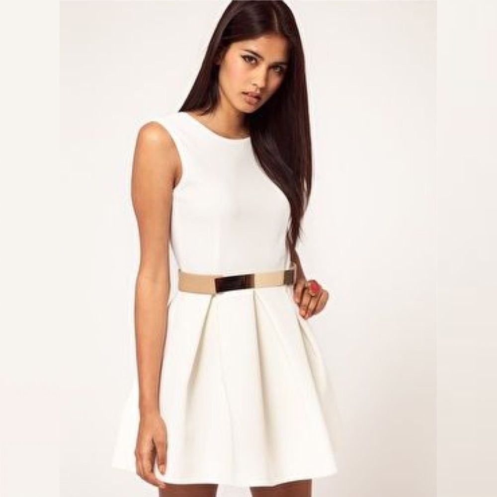 Aqua Floyd Structured Skater Dress w/ Metal Belt